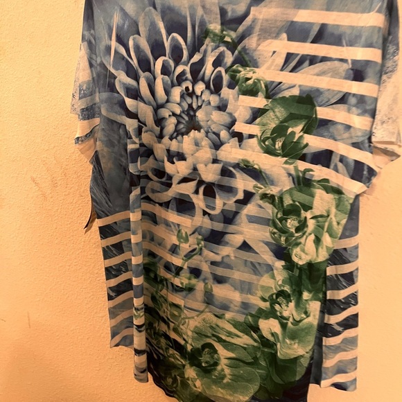 Style &Co floral striped blue and green top - Picture 5 of 8